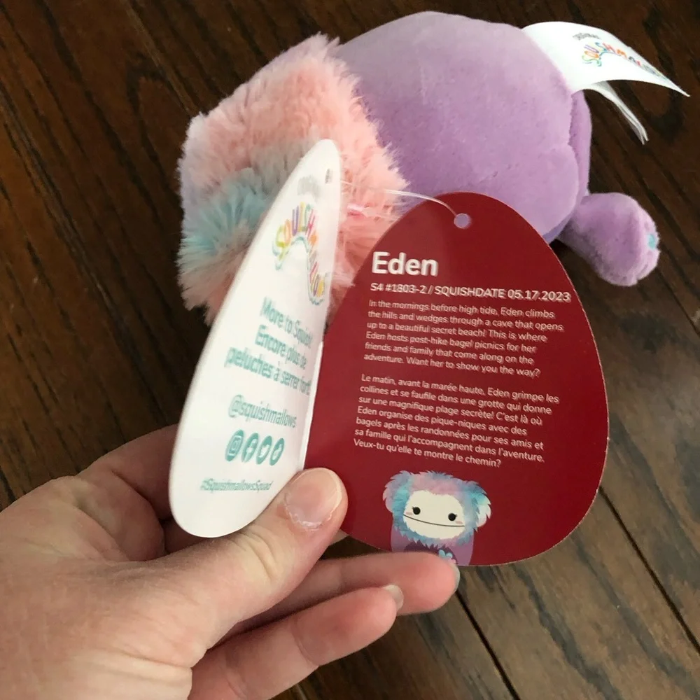 NWT Squishmallows 4.5” Eden the Bigfoot Purple/Blue/Pink w/Heart Embroidery - Picture 6 of 8